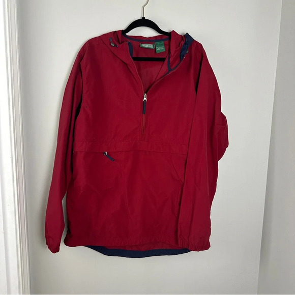 Vintage L.L. Bean Men’s Windbreaker Size Large Jacket Rain Hood Red Y2K vintage - Picture 1 of 4